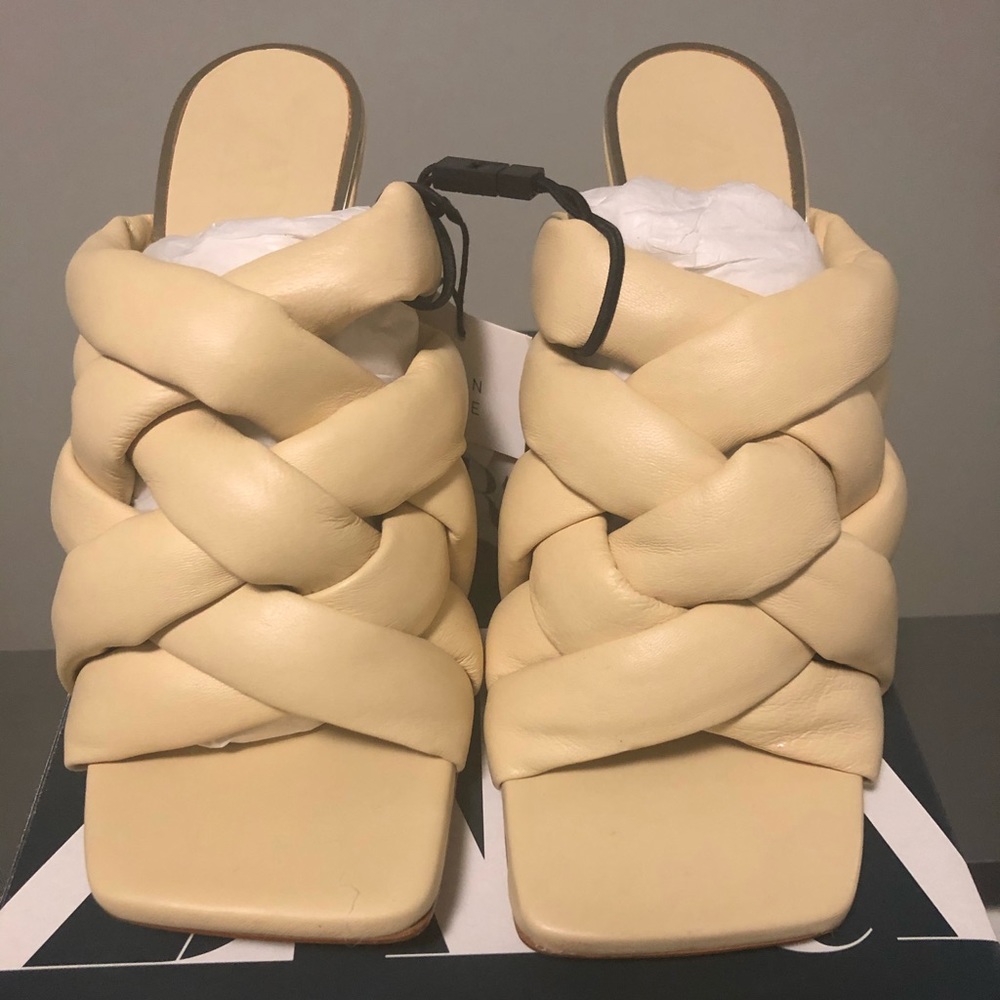 Padded Woven Leather heeled Mules